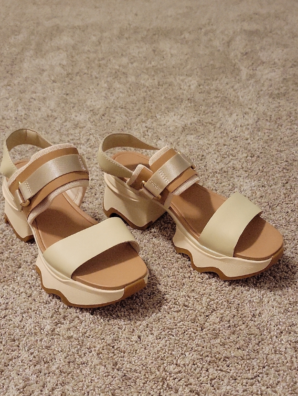 Sorel Cream Platform Sandals with Chunky Wave Sole